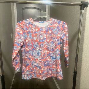 J McLaughlin Floral 3/4 Sleeve Top - Coral and Blue - Womens Medium